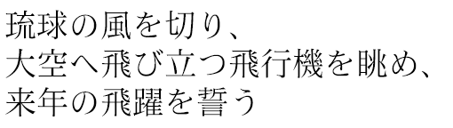 琉球の風を切り、大空へ飛び立つ飛行機を眺め、来年の飛躍を誓う