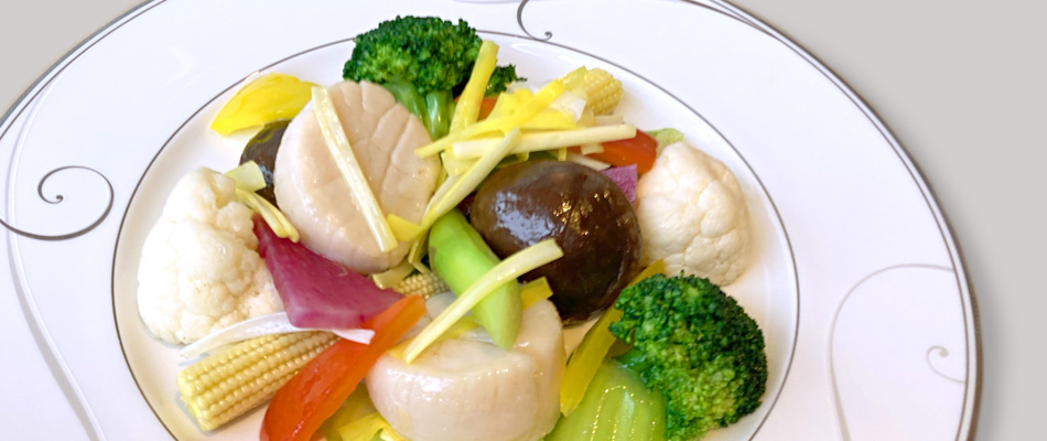 「帆立貝と彩り野菜の炒め」